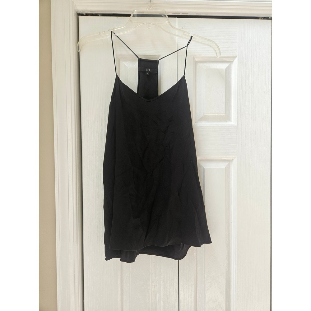 Tibi New York Womens Black Silk Racerback Cami Spaghetti Strap Tank Top Size 4